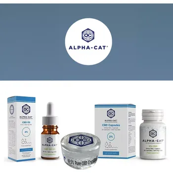 CBD CBD balíček kombinující základní produkty značky Alpha-CAT - 4% CBD olej 400 mg 10 ml, 200 mg CBD kapsle a 500 mg CBD krystaly.