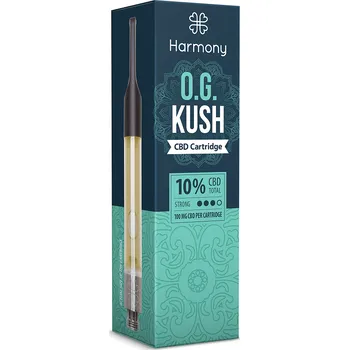 CBD Kazeta předem naplněná Harmony OG Kush, naše nejprodávanější chuť liquidu s přidanými terpeny, která je nyní k dispozici v 1 ml kazetě (100 mg / ml).