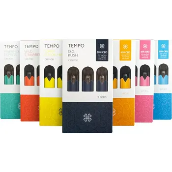 Kosmetická sada Harmony Tempo Set Vape Pen obsahuje jedno zařízení TEMPO, jednu nabíječku a 7 příchutí s celkovým obsahem 2226 mg CBD.