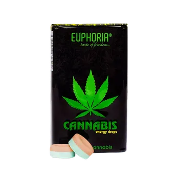 Bonbon Komprimát bez cukru s citronovou příchutí, s příchutí konopí, se sladidly.