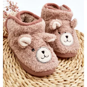 Dětské zateplené pantofle s medvídkem, růžová Eberra 26