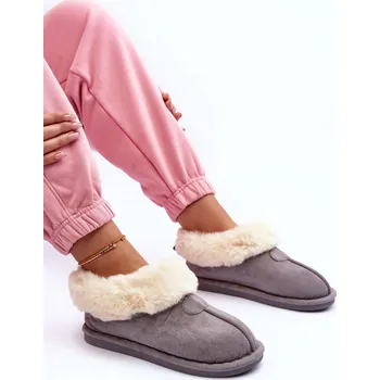 Dámské polobotky Dámské pantofle s kožíškem, šedá Lanoze 36
