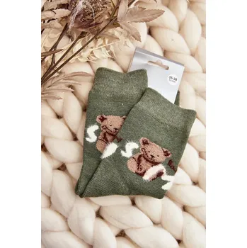 Pánské ponožky Teplé bavlněné ponožky s medvídkem, zelené, 35-38