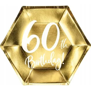 Talíř TALÍŘKY K 60. NAROZENINÁM ZLATÉ 20 cm 6 Ks TPP73-60-019M PARTYDECO