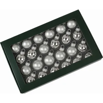 Vánoční dekorace SKLENĚNÉ VÁNOČNÍ BAŇKY VÁNOČNÍ KOULE Skleněné 2,5 cm 24 ks Stříbrné