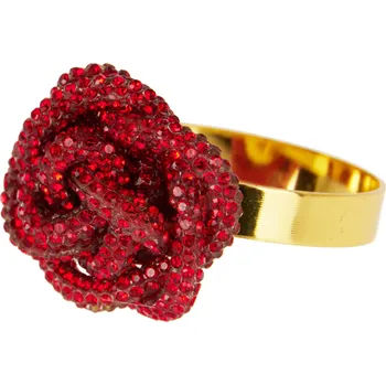 Vánoční dekorace H&L Sada kroužků na ubrousky s červenou květinou (4 ks, zinek)