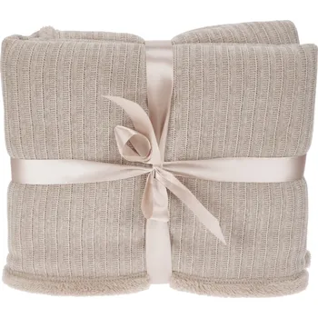 Přehoz na lůžko H&L Pletená deka 150x125cm, oboustranná, béžová Sherpa/žinylka