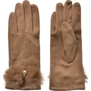 Rukavice Hnědé zimní rukavice s perlou Vlindertje – 9x23 cm