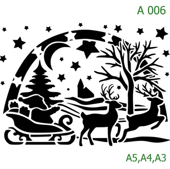 Plastová šablona pro malování - Vánoce - Santa se soby (A006) - A4 , Lepící fólie