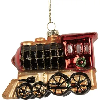 Vánoční ozdoba Červená skleněná vánoční ozdoba vláček 6 cm