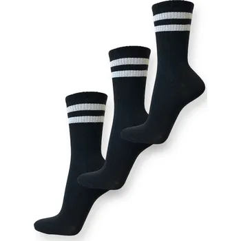 Dámské ponožky 3 PÁRY Sportovní černé RETRO ponožky - bavlněné, prodyšné s retro vzorem Velikosti veselé ponožky: 39-42