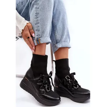 Dámská zimní obuv Dámské kotníkové boty na klínku s ponožkou černá Heladina 39