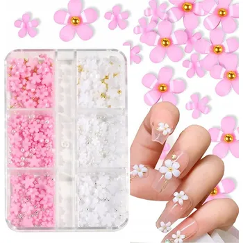 3D ozdoby na nehty – kytičky s kamínky v kazetce, bižuterie KVĚT