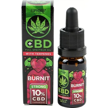 CBD CBD olej 10% full spectrum (plnospektrální) od společnosti Euphoria obsahuje v 10ml objemu 1000 mg CBD a k tomu i další kanabinoidy.