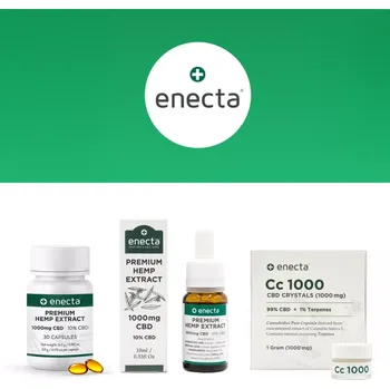 CBD CBD balíček kombinující základní produkty značky Enecta - 10% CBD olej 3000 mg 30 ml, 1000 mg CBD kapsle a 1000 mg CBD krystaly.