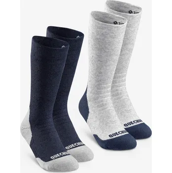 Pánské ponožky QUECHUA Dětské zimní turistické polovysoké hřejivé ponožky SH 100 27/30 BÍLÁ|MODRÁ|ŠEDÁ