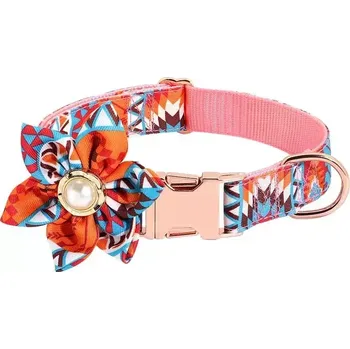 Obojek pro psa TopTechnology Obojek pro psy s květinovým vzorem, nastavitelné, s kovovou sponou, lze gravírovat, velikost S 1.5x40cm (oranžový)