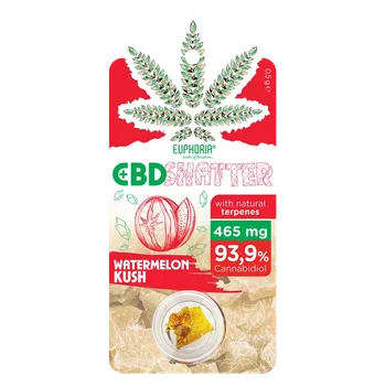 CBD CBD Shatter vyrobený z 99% čistého CBD izolátu. S terpeny odrůdy Watermelon Kush.