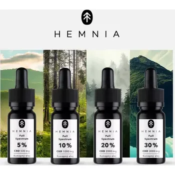 CBD CBD balíček kombinující základní produkty značky Hemnia - 5% CBD olej 500 mg, 10% CBD olej 1000 mg, 20% CBD olej 2000 mg a 30% CBD oleje 3000 mg.