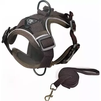 Postroj pro psa TopTechnology Reflexní a prodyšný postroj pro psy a kočky + set vodítka, velikost: L (Hnědá)