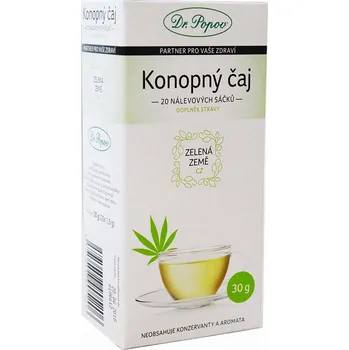 Nápoj CBD konopný čaj 30 g - 20 nálevových sáčků po 1,5g Konopná herba s vysokým obsahem CBD vypěstována v k přírodě šetrném zemědělství v ČR