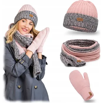 Čepice Dámská Zimní Sada Růžová Čepice Šála Rukavice PaMaMi Stylová Moderní