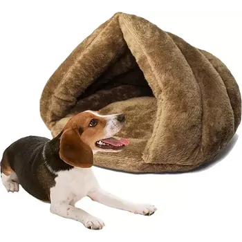 Pelíšek pro psa TopTechnology Trojúhelníkový pelíšek pro kočky - Hřejivý a silně polstrovaný Mongolský jurta pro psy a kočky, Velikost L, 45×45×33cm (Hnědý)