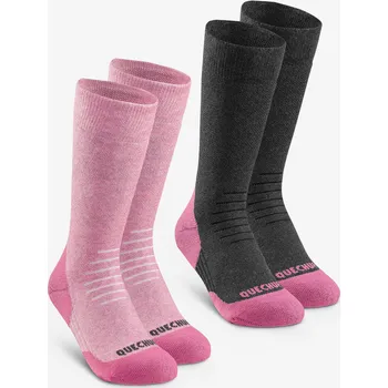 Pánské ponožky QUECHUA Dětské zimní turistické polovysoké hřejivé ponožky SH 100 23/26 BÍLÁ|RŮŽOVÁ|ŠEDÁ