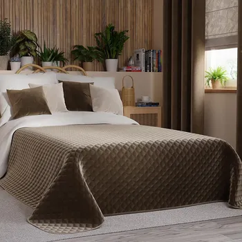 Přehoz na lůžko Hnědý sametový přehoz na postel VELVI 220x240 cm