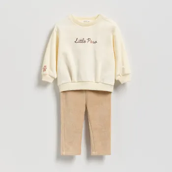 Dětská móda Reserved - Bavlněná souprava s&nbsp;potiskem - krémová - 875GK-01X - 875GK-01X-62