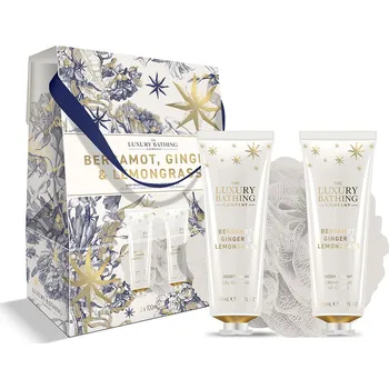 Kosmetická sada Grace Cole Bergamot, Ginger & Lemongrass - sada s péčí o tělo, 3 ks dárková sada s tělovou houbičkou, mýdlem a tělovým mlékem