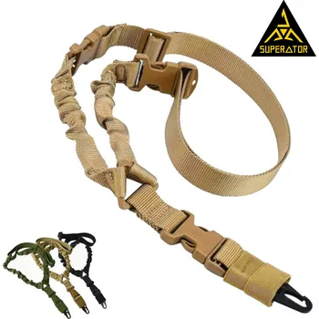SUPERATOR Jednobodový bungee ponosový popurh na zbraň s kovovou karabinou, nastavitelný sling (MOLLE/QD kompatibilní) Barva: Khaki | skladem v čr | rychlé odeslání | střelnice | patrol | služební nošení |