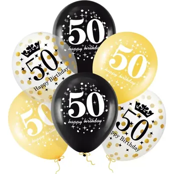 Balónek Latexové balonky 50. narozeniny zlato-černé s konfetami 30 cm – 6 ks