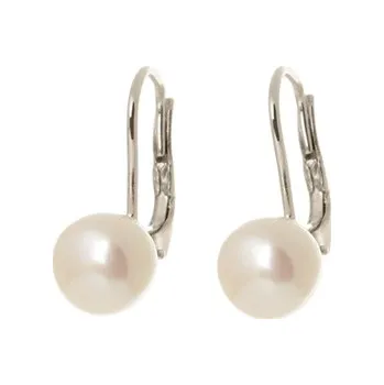 Náušnice Dámské stříbrné náušnice s bílou perlou STNAU2066F