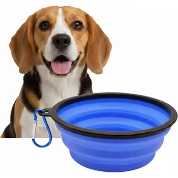 Miska pro psa Skládací cestovní miska pro psy a kočky 380 ml modrá silikonová