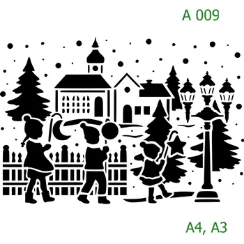 Plastová šablona pro malování - Vánoce - Vesnička (A009) - A3 , Nelepící folie