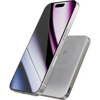 Powerbanka Epico UltraPack Qi2 Stand 5000mAh hliníková Mag+ bezdrátová powerbanka titanová Titanová