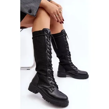 Dámské kozačky Dámské šněrovací kozačky s elastickým svrškem černá Virxinia 38