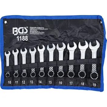 Klíč Očkoploché klíče 10 ÷ 19 mm BGS101188, extra krátké. Sada 10 dílů (BGS 101188 Očkoploché klíče, extra krátké, OK 10 ÷ 19 mm, 10 ks)