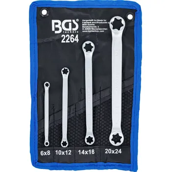 Dílna Oboustranné očkové klíče (E-profil) E6 ÷ E24 BGS102264 (4 díly v tašce) (BGS 102264 Očkové klíče E-profil E6 ÷ E24 (Sada 4dílů v tašce))