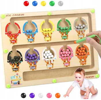 Dřevěná hračka DŘEVĚNÝ MAGNETICKÝ LABYRINT S BARVAMI PRO DĚTI ZÁBAVA VZDĚLÁVÁNÍ DÁREK