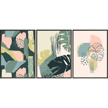 Obraz Postery + RÁMY 3x 24x33 abstraktní listy – výběr
