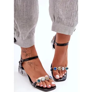 Dámské sandále Dámské sandály na podpatku s krystaly černé SBarski Velikost: 39