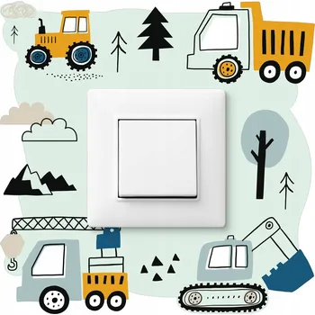 Obraz SAMOLEPKA KE ZÁSUVCE DO DĚTSKÉHO POKOJE STROJE BAGRY SKANDINÁVSKÝ STYL