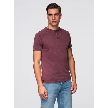 Pánské tričko Ombre Men's T-shirt with wash effect and buttons at neckline - burgundy Ombre bílá | tmavě červená 3432757