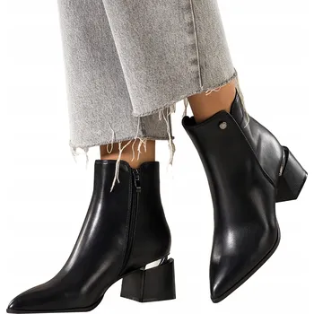 Dámská zimní obuv KOTNÍKOVÉ BOTY Černé Dámské Široký Podpatek Pohodlné Ozdoba Na Svršku Módní vel. 36