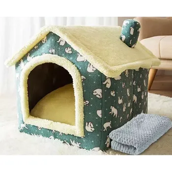 Pelíšek pro psa TopTechnology Univerzální vyjímatelný a pratelný pelech pro psy a kočky, velikost M (Zelený medvěd + deka)