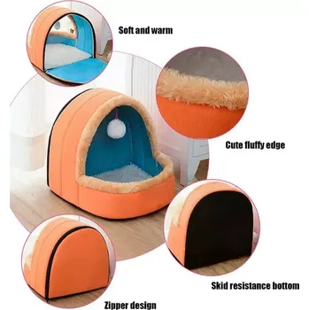 Pelíšek pro psa TopTechnology Teplý měkký pelíšek pro psy a kočky - skládací dům pro štěňata s hračkou, Velikost: M (Modrá)