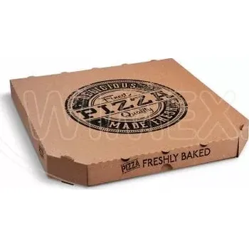 Jednorázové nádobí Krabice na pizzu (mikrovlnitá lepenka) E6 kraft s potiskem 33 x 33 x 3 cm [100 ks] NEPOSÍLÁME - Pouze osobní odběr (72063)