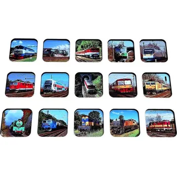 Pexeso pexeso vlaky 30ks pevné kartičky 5x5 cm (pexeso vlaky , železnice, lokomotivy)